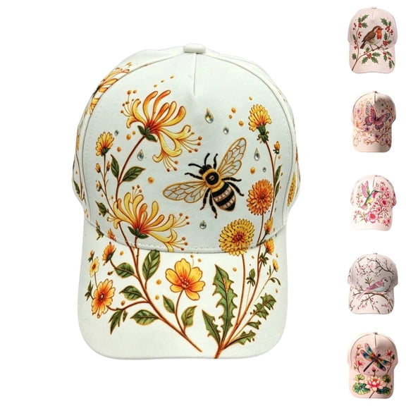 Floral Animal Printed Baseball Cap ZDNIXIAN ,Bee Butterfly Hummingbird Robin Curved Brim Casual Sun Hat, Adjustable Unisex Outdoor Visor Hat