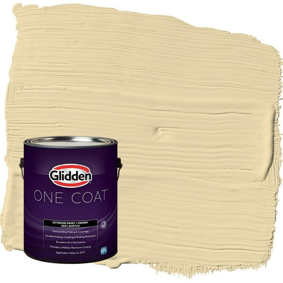 Glidden One Coat Caramelized Pears / Yellow Flat Exterior Paint with Primer, 1 Gallon