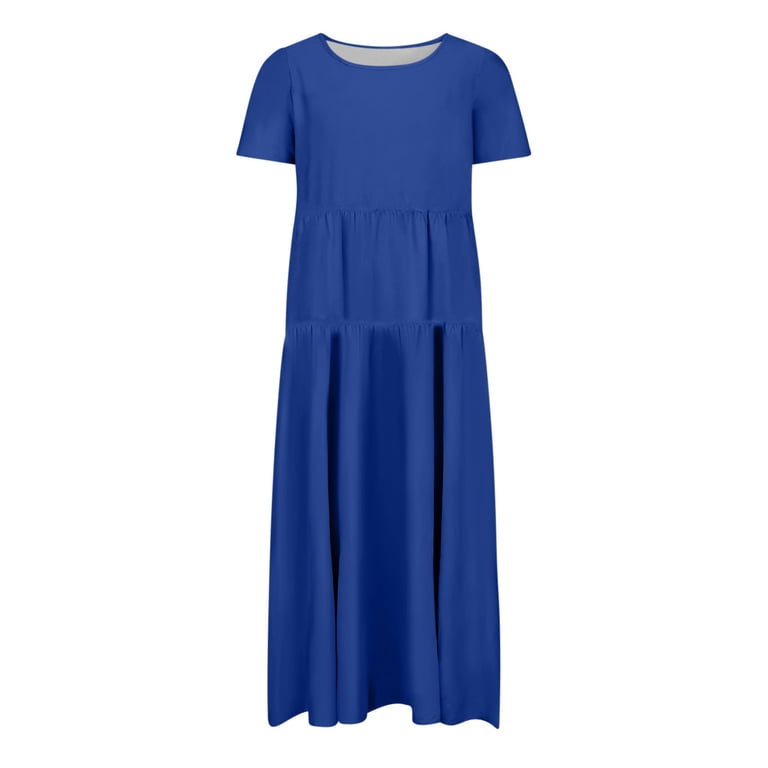 ClodeEU Women's Short Sleeve Crew Neck Tiered Midi Dress,Solid Color Flowy A-Line Casual Summer Dress B-Green,Women's Plus XL