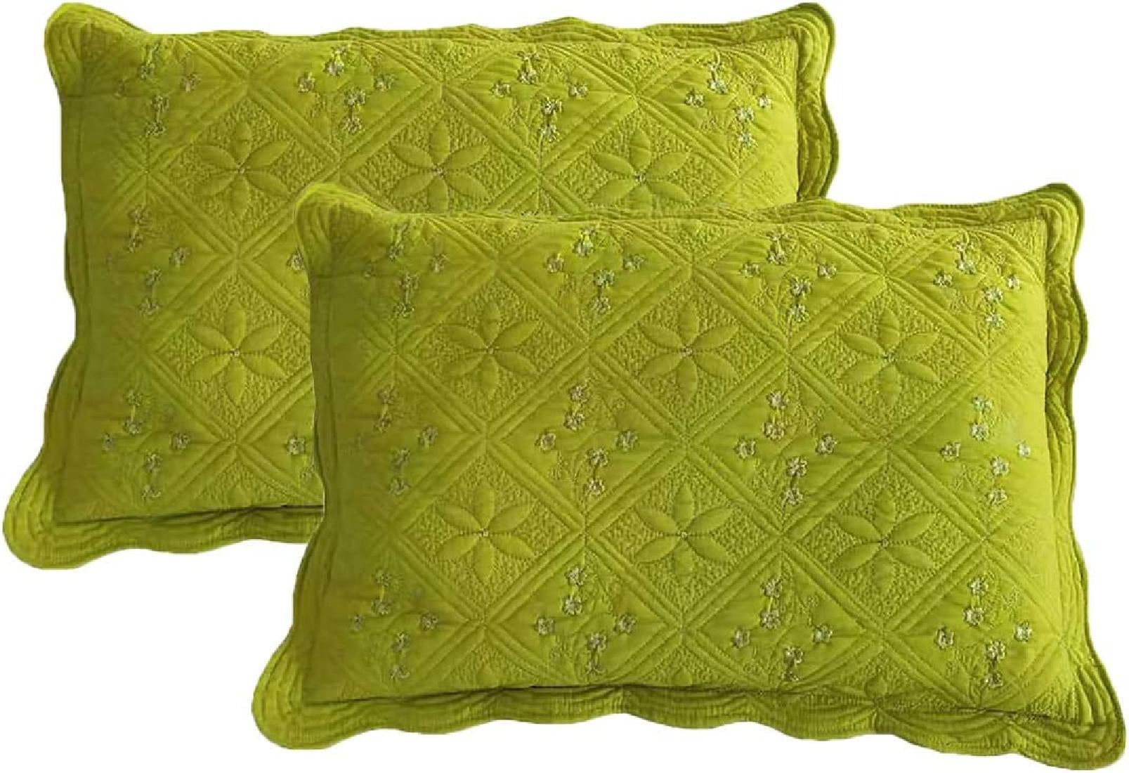 Embroidered Cotton Quilted Bed Pillow Shams Rustic Solid Color Soft