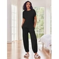 thumbnail image 3 of Oudiya Women's 2 Piece Lounge Set Cap Sleeve Tops and Jogger Pants Knit Pajama Sweatsuit S-XXL, 3 of 7