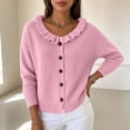 thumbnail image 5 of SAWOBUUN Womens Ruffle V Neck Knit Cardigan Button Down Long Sleeve Casual Lightweight Sweater Jacket, 5 of 7