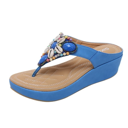 

Rdeuod Women Sandals Summer For Wedge Slip On Crystal Roman Shoes Open Woman