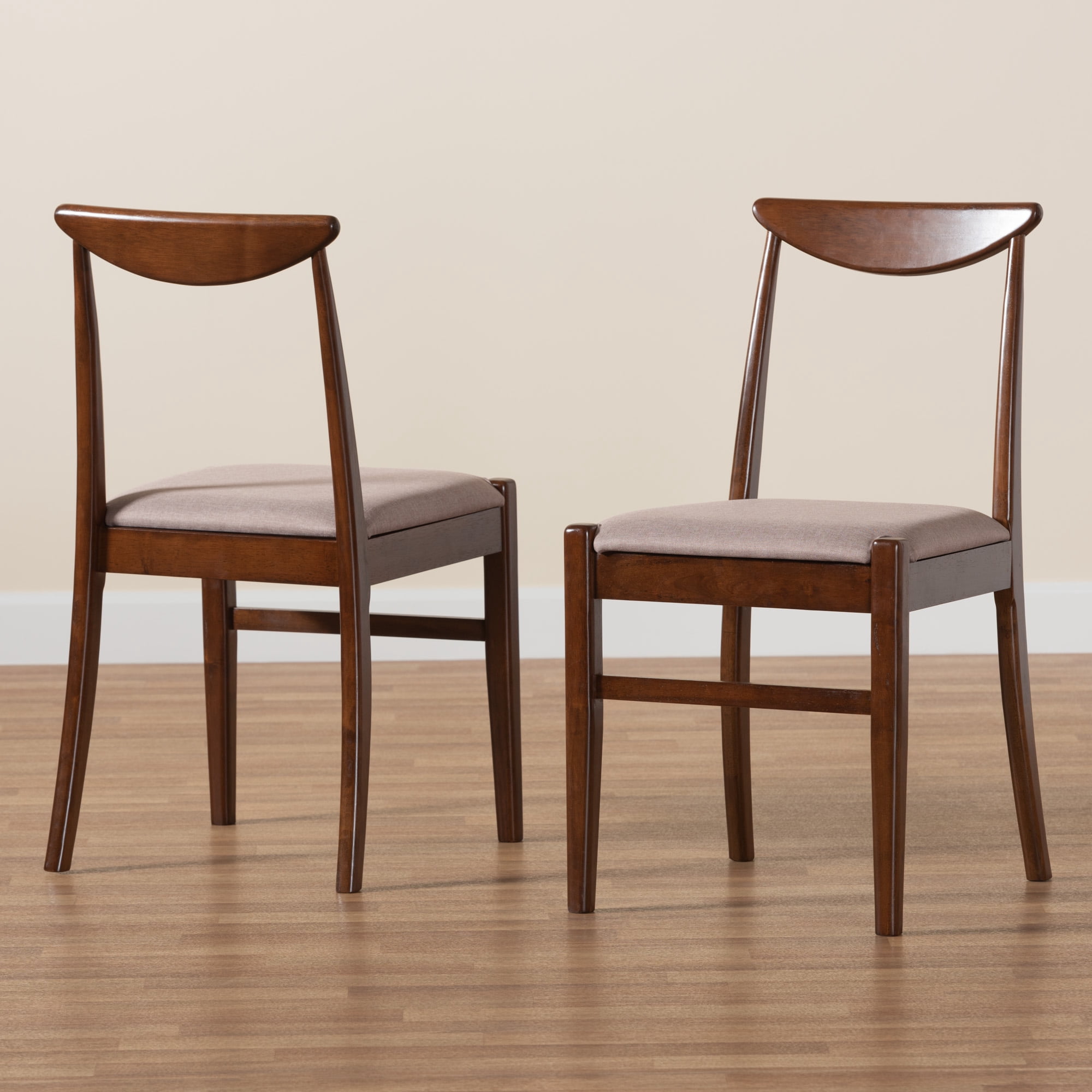 Baxton Studio Delphina Mid-Century Modern Warm Grey Fabric and Dark Brown Finished Wood 2-Piece Dining Chair Set