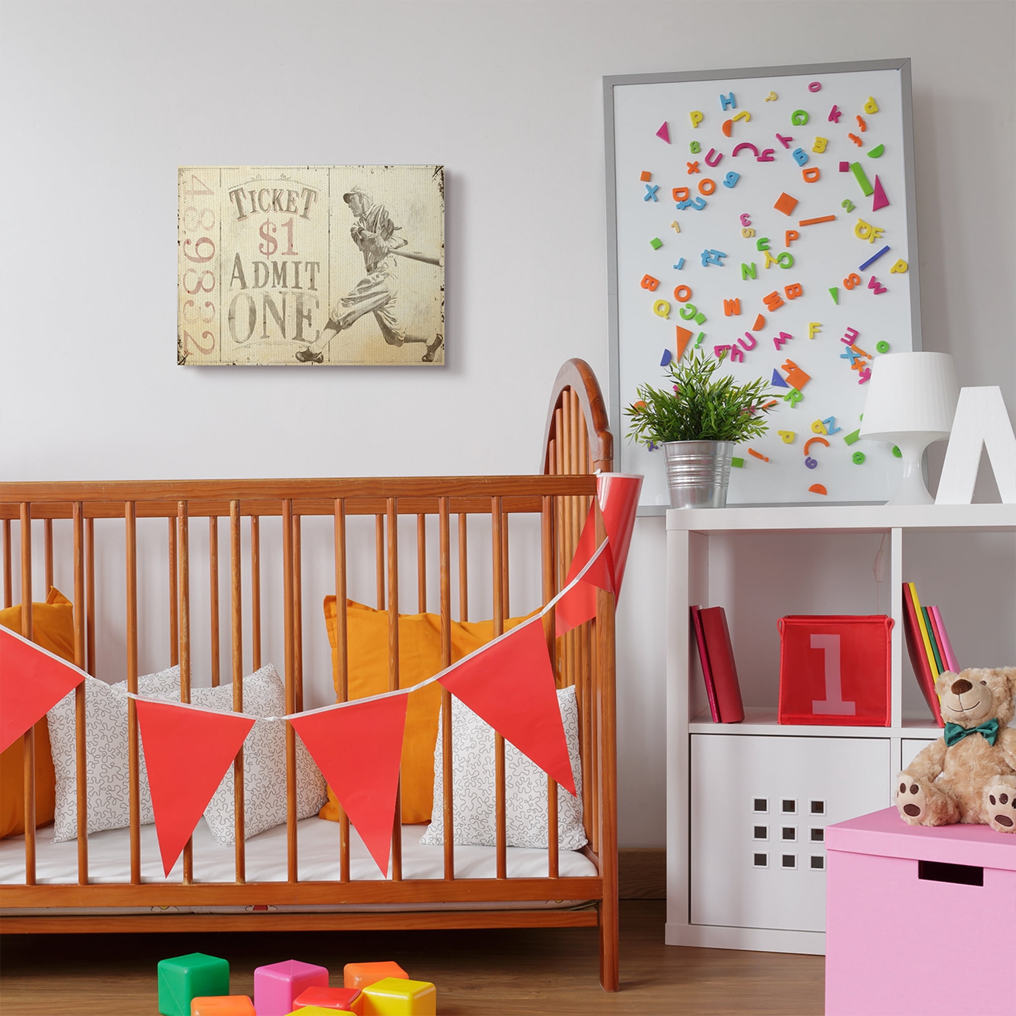 The Kids Room by Stupell Admit One Vintage Baseball Sports Design Canvas Wall Art by The Saturday Evening Post