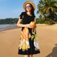thumbnail image 4 of Fotbe Hello Spring Sunflower Gnomes Vestido Largo de Moda para Mujer, Vestido Tipo Camiseta con Manga Corta y Estilo Casual a Rayas y Bloques de Color, 4 of 6