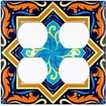 thumbnail image 3 of Metal Light Switch Plate Cover Blue Orange Mandala Star Tile Pattern TIL029, 3 of 13