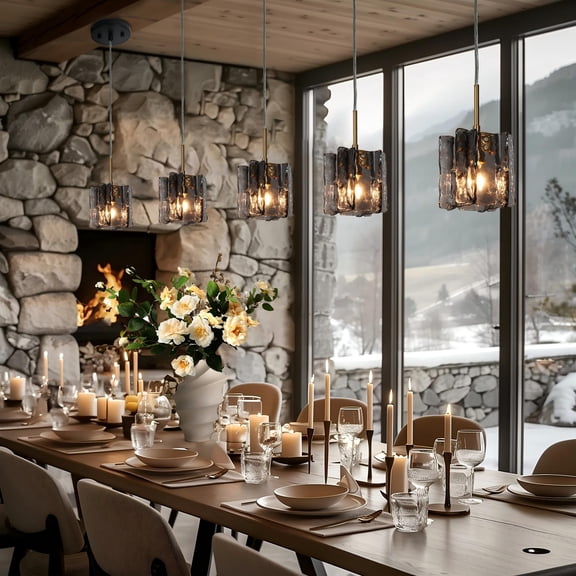 LNC Tucana Textured Glass Mini Pendant Light, Modern Linear LED Hanging Fixture