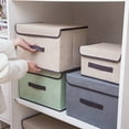 thumbnail image 3 of Tutuviw - Cajas de almacenamiento plegables grandes con tapa, organizadoras para armario y ropa, para el hogar y la oficina, 1 unidad, color beige, 3 of 5