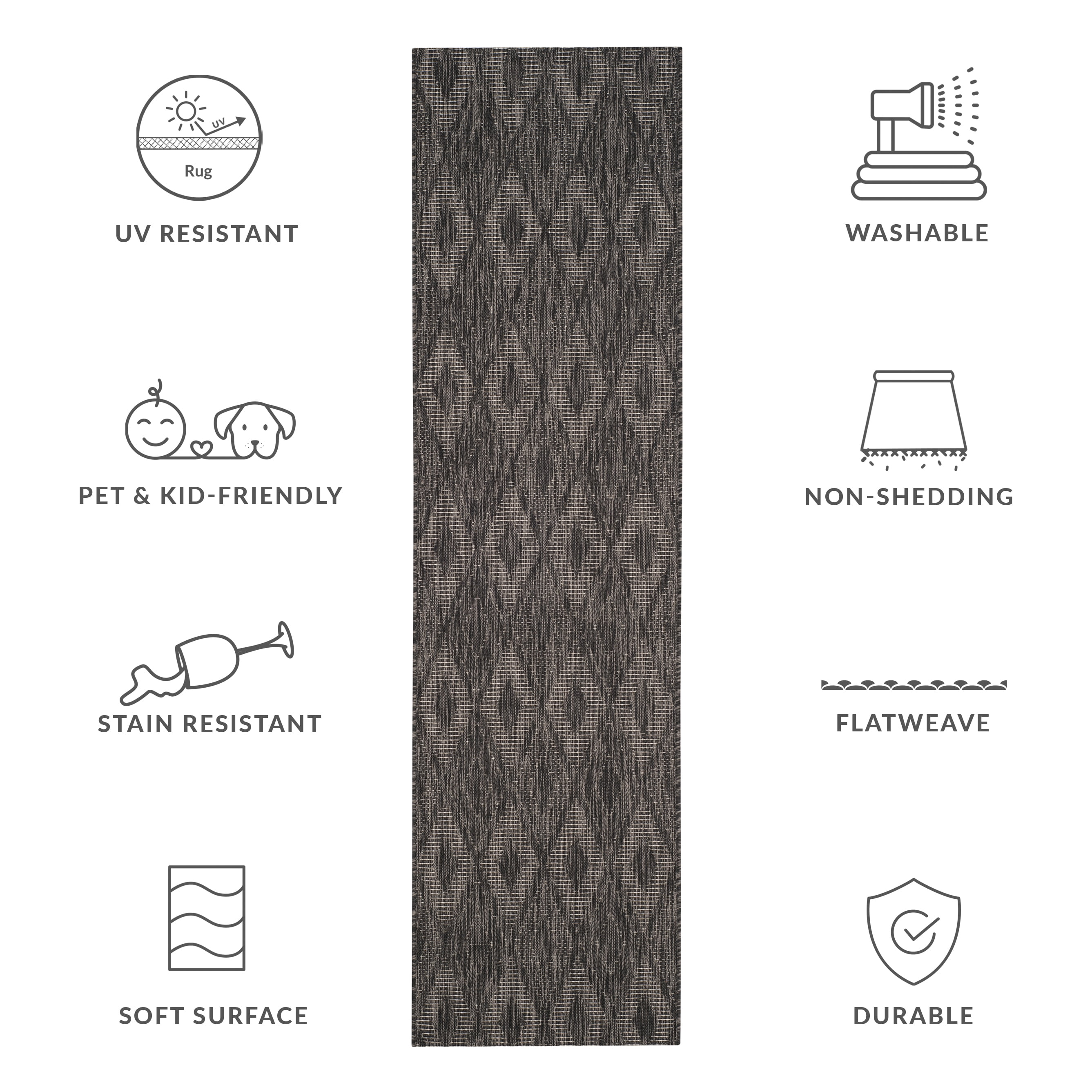Safavieh Courtyard Teodor Geometric Indoor/Outdoor Runner Rug, Black, 2'3" x 16'