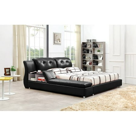 Greatime B2003 Modern Platform Bed with Siderail Storage, California King, Black