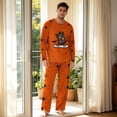thumbnail image 2 of Voska Men's Halloween Ghost Graphic Pajama Set Crew Neck Raglan Long Sleeve Top Pumpkin Print Straight‑Leg PJ Pants Soft Sleepwear For Fall Spooky‑Season Loungewear Saffron S, 2 of 5