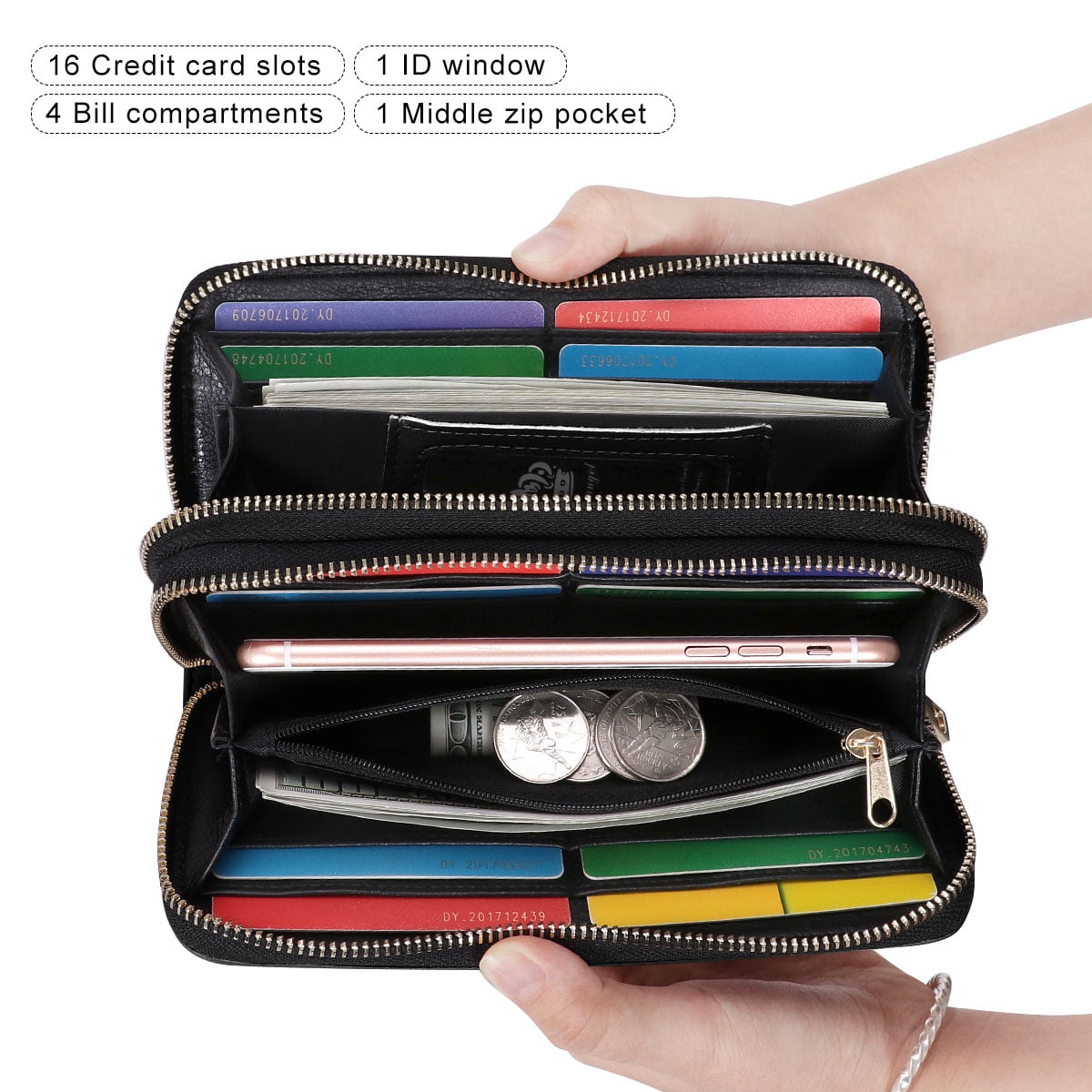 Hawee Women S Leather Zip Around Wallet Large Phone Holder Clutch Travel Long Purse Wristlet For Card Cash Coin Bill Walmart Com