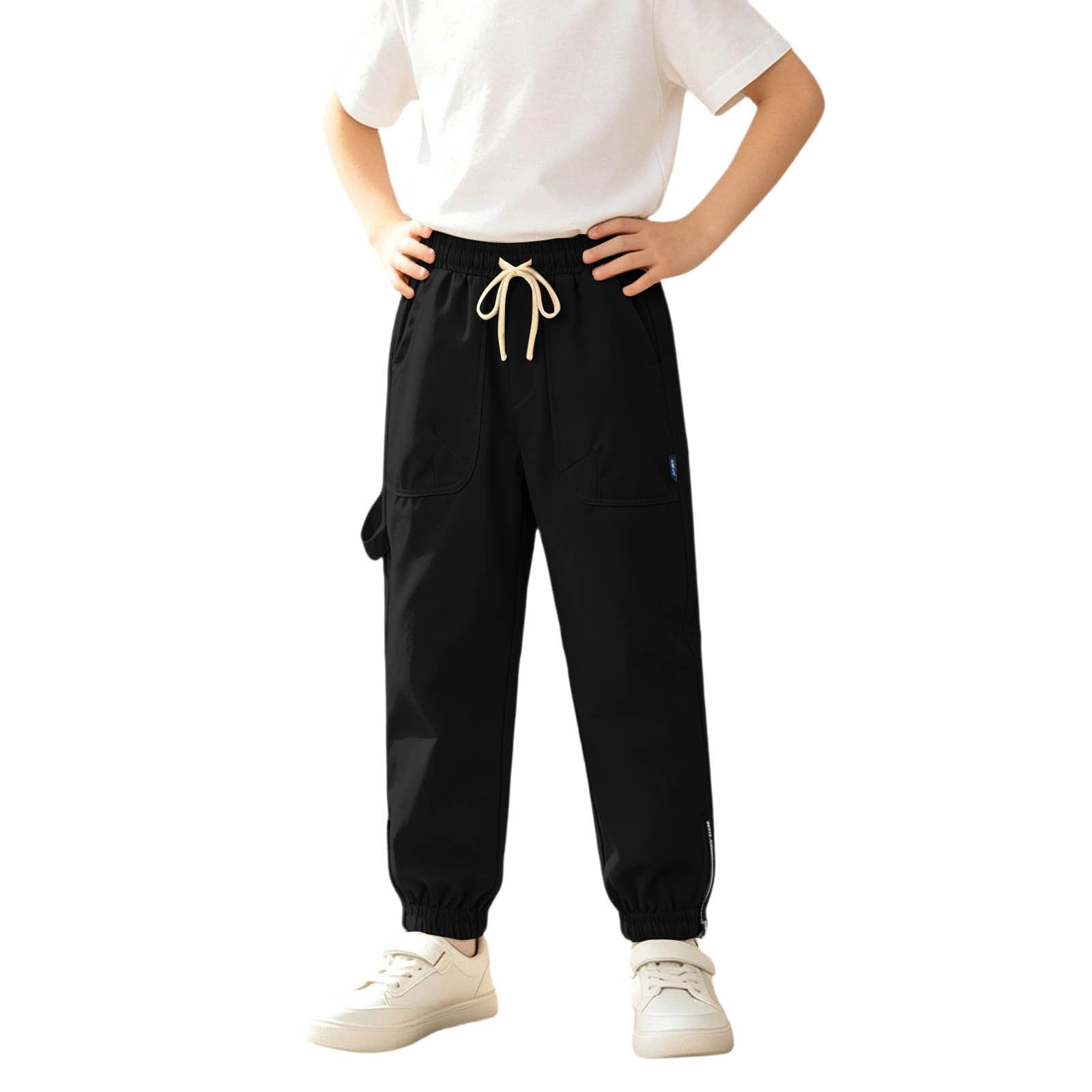 Curuila Kids Boys Cargo Pants Drawstring Solid Color Pants For Boys Everyday Wear Soft Casual Joggers Trousers Size 9-10 Years