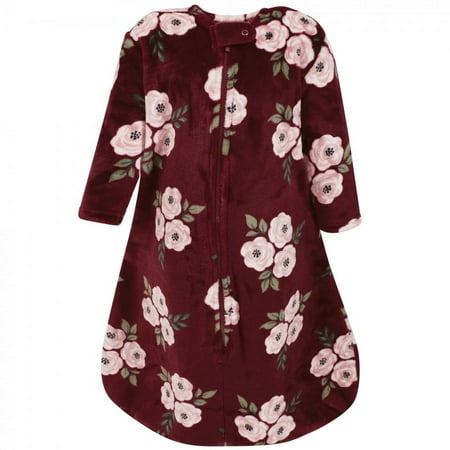 Hudson Baby Infant Girl Plush Sleeping Bag, Sack, Blanket, Long-Sleeve Burgundy Floral, 12-18 Months