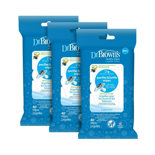 Toallitas para Chupetes y Biberones Dr. Brown's 40 Unidades paquete de 3 Piezas