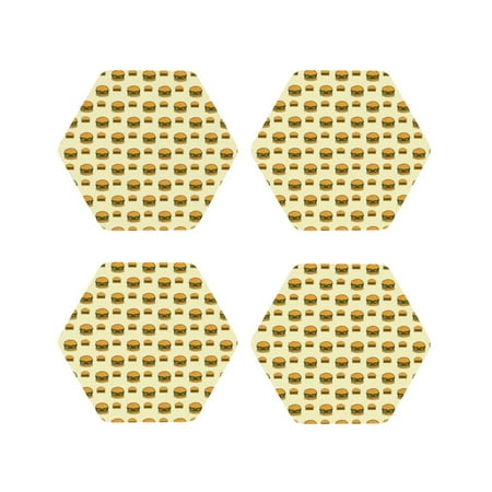 

Lukts Burgers And Hot Dogs Print Leather Drinks Coasters Set of 4 Suitable or Drinks Furniture Protection and Easy Clean up-Hexagon