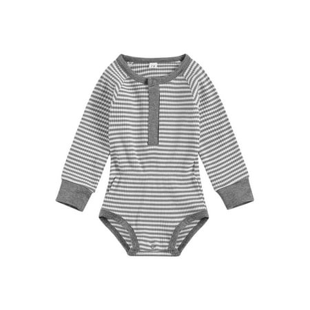 

One opening Newest Fashionable Baby Stripe Romper Long Sleeve Round Buttoned Collar Triangle Crotch Nipped Waists for Autumn Baby Boy Girl