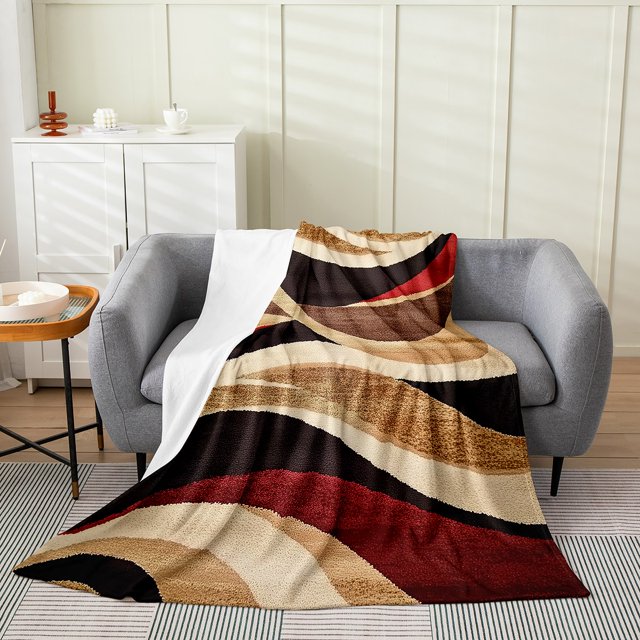 Erosebridal Modern Abstract Throw Blanket for Couch, Brown Red Plush Blanket, Minimalst Decor
