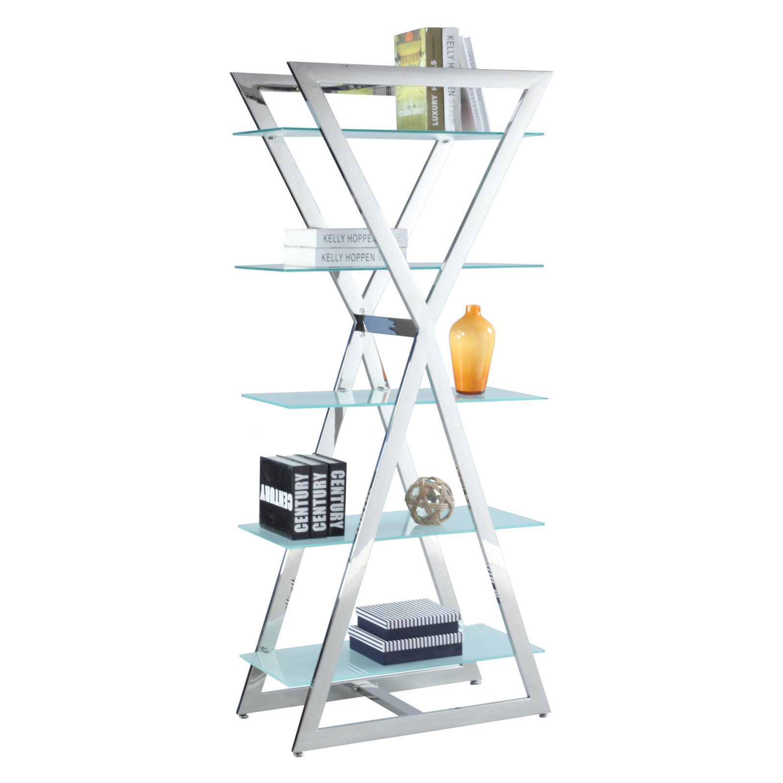 Chintaly 5Shelf Tempered Glass Bookcase