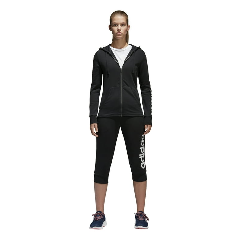 adidas women s essentials linear full zip fleece hoodie black white xx small Walmart