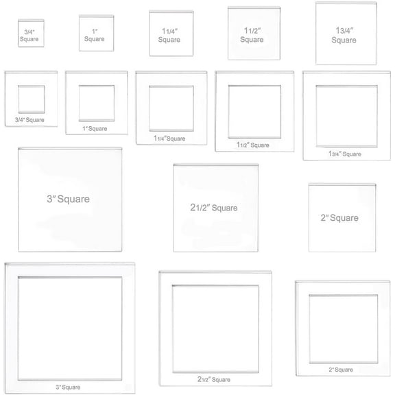 16 Sizes Square Quilting Template Acrylic Intricate Sewing Machine Ruler Transparent Pressure Plate Router Template for DIY Hand Patchwork Cutting Craft 6mm Thick