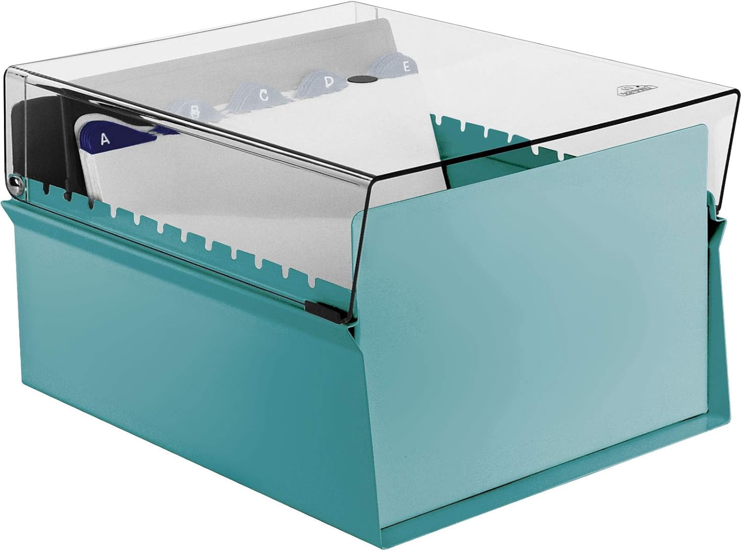 Acrimet 6 x 9 Card File Holder Organizer Box Metal Base Heavy Duty (AZ Index Cards and Divider Included) (Green Color with Crystal Plastic Lid Cover)