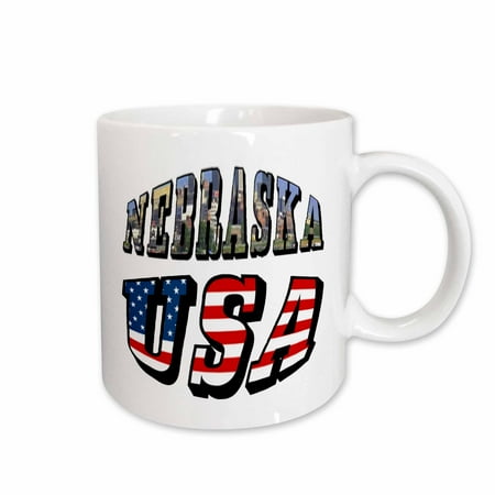 

3dRose Nebraska Picture and Flag USA Text Ceramic Mug 11-ounce