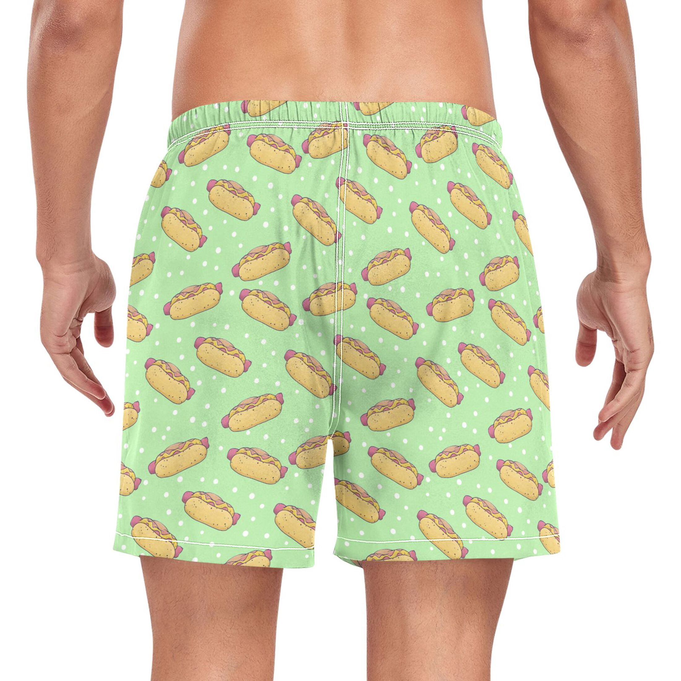 joogoo Men's Hot Dogs Swim Trunks with Liner Pocket Beach Shorts L