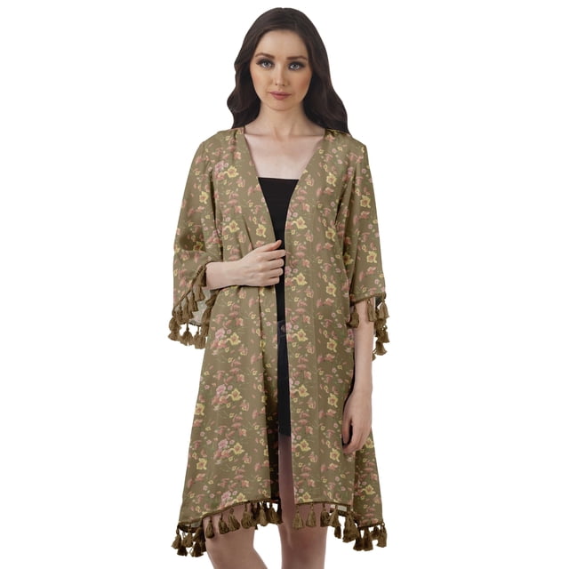 Moomaya Moss Georgette Printed Shrug Beach Cloth 3/4 Sleeve Cardigans For Women