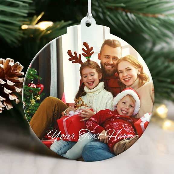 Personalized Acrylic Christmas Ornament Xmas Tree Bauble With Your Photo and Text Holiday Decoration