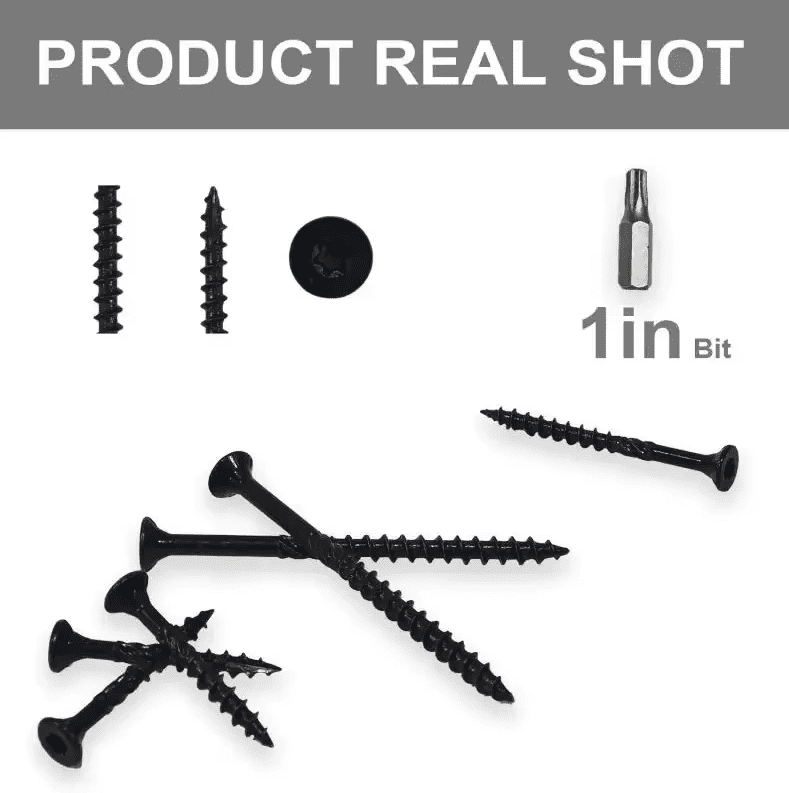 VKKM 192pcs Black Wood Screws Assortment Kit, T25 Star Drive Self-Tapping Screws for Wood & Fence, Heavy Duty Exterior Deck Screws with 2pcs T25 Bits, #8 x 1-1/2", 2", #10 x 3" Variety Pack