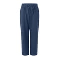 thumbnail image 6 of vigerkar Women's Casual Pants Drawstring Elastic Waist Pants Flowy Wide Leg Beach Trousers with Pockets Navy, L, 6 of 9