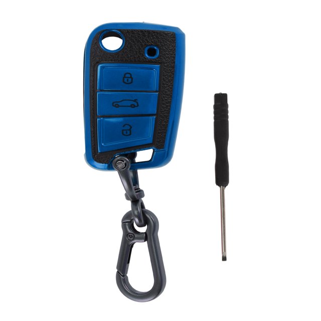 Funda de llave de coche de TPU azul única para VW Golf - Funda de control remoto de 3 botones