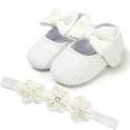 thumbnail image 2 of Otqutp Toddler First Walking Sneakers Toddler Baby Girls Prewalker Flower Bowknot Princess Shoes+Headband Set Casual Footwear for Flower Girls, 2 of 3