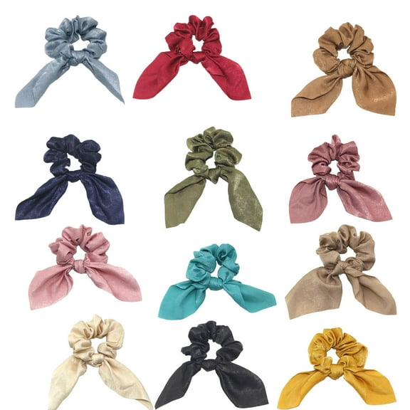 RAGUPEL 12 Pcs Scrunchies,Charming Bowknot and Playful Bunny Ear Scrunchies for Women,Secure Fit and Satin-Like Texture Scrunchies for Girls,Multicolor