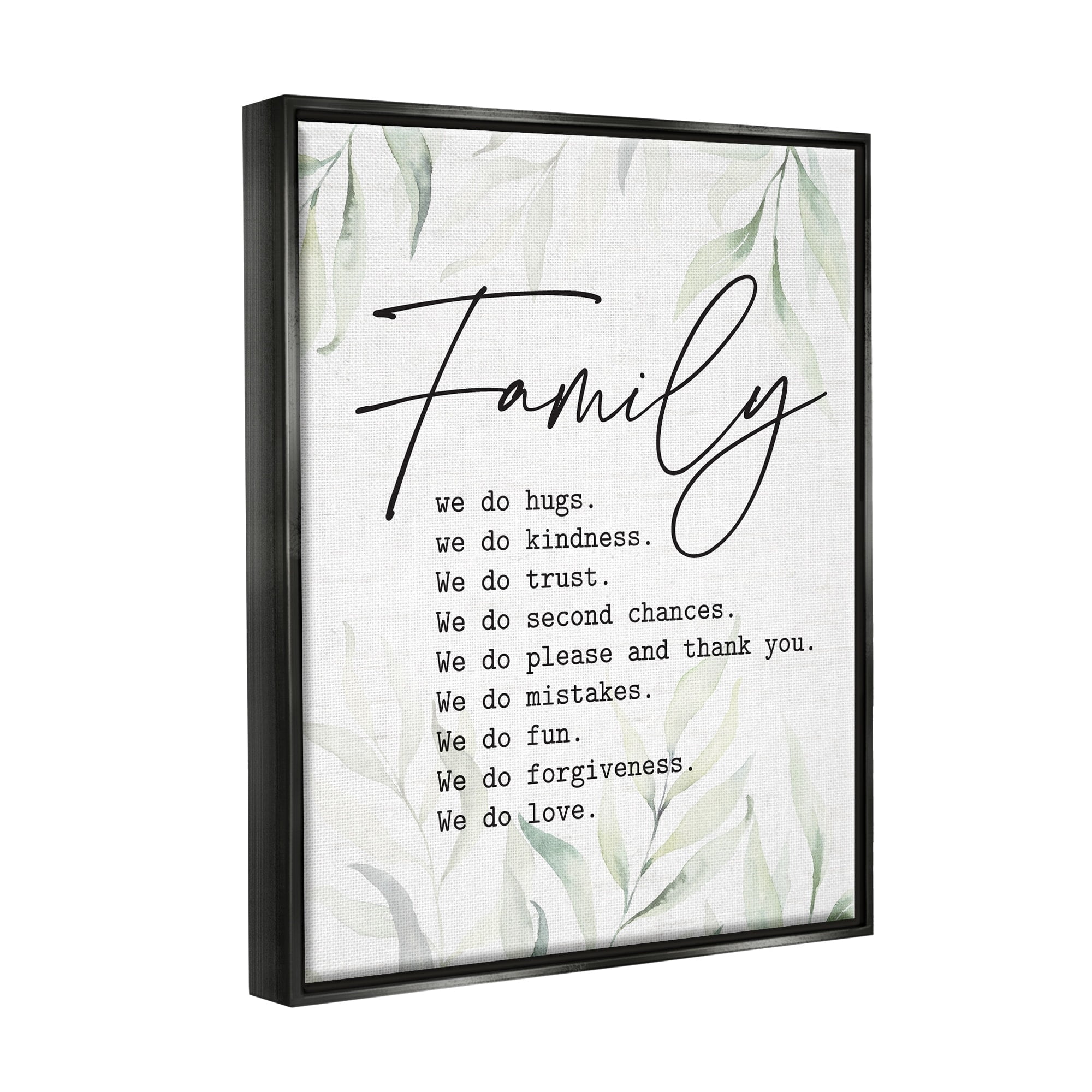 Stupell Industries Tender Family List Quote Botanical Plant Leaves Graphic Art Jet Black Floating Framed Canvas Print Wall Art, Design by Lettered and Lined