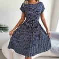 thumbnail image 4 of Fesfesfes Women Dress Casual Round Neck Printed Short Sleeve Dress Spring Bandage Dresses, 4 of 8