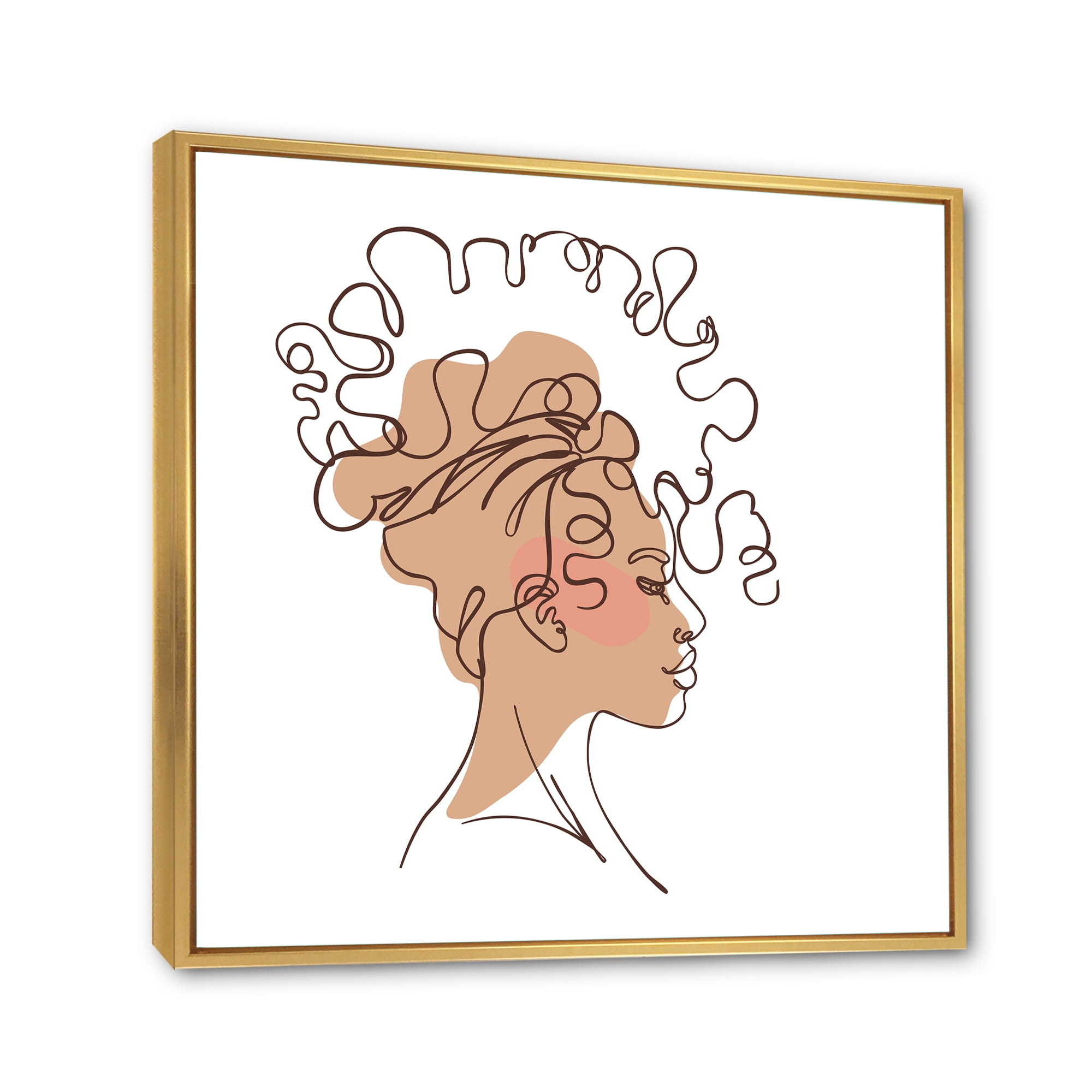 Designart 'One Line Portrait of Afro American Woman I' Modern Framed Canvas Wall Art Print