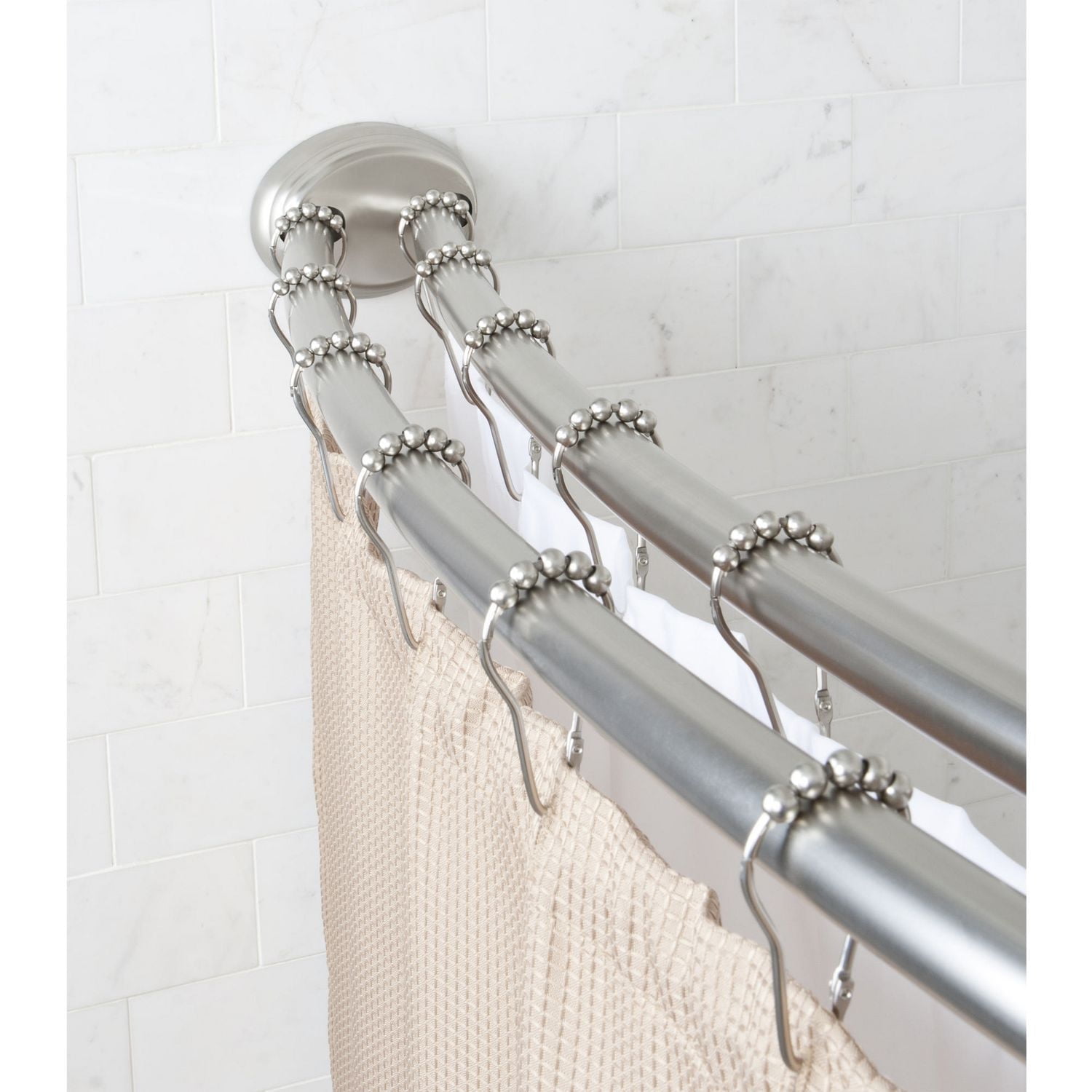 Mainstays Smart Rods Adjustable Double Curved Tension Shower Curtain Rod, 50" to 72", Brushed Nickel