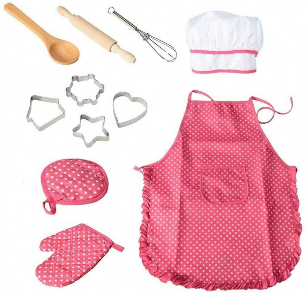 Children's gift,Chef Set for Kids,11pcs Children Cooking Set for Girls Toddler Role Play Cook Costume with Apron, Chef Hat,Utensils,Cooking Mitt