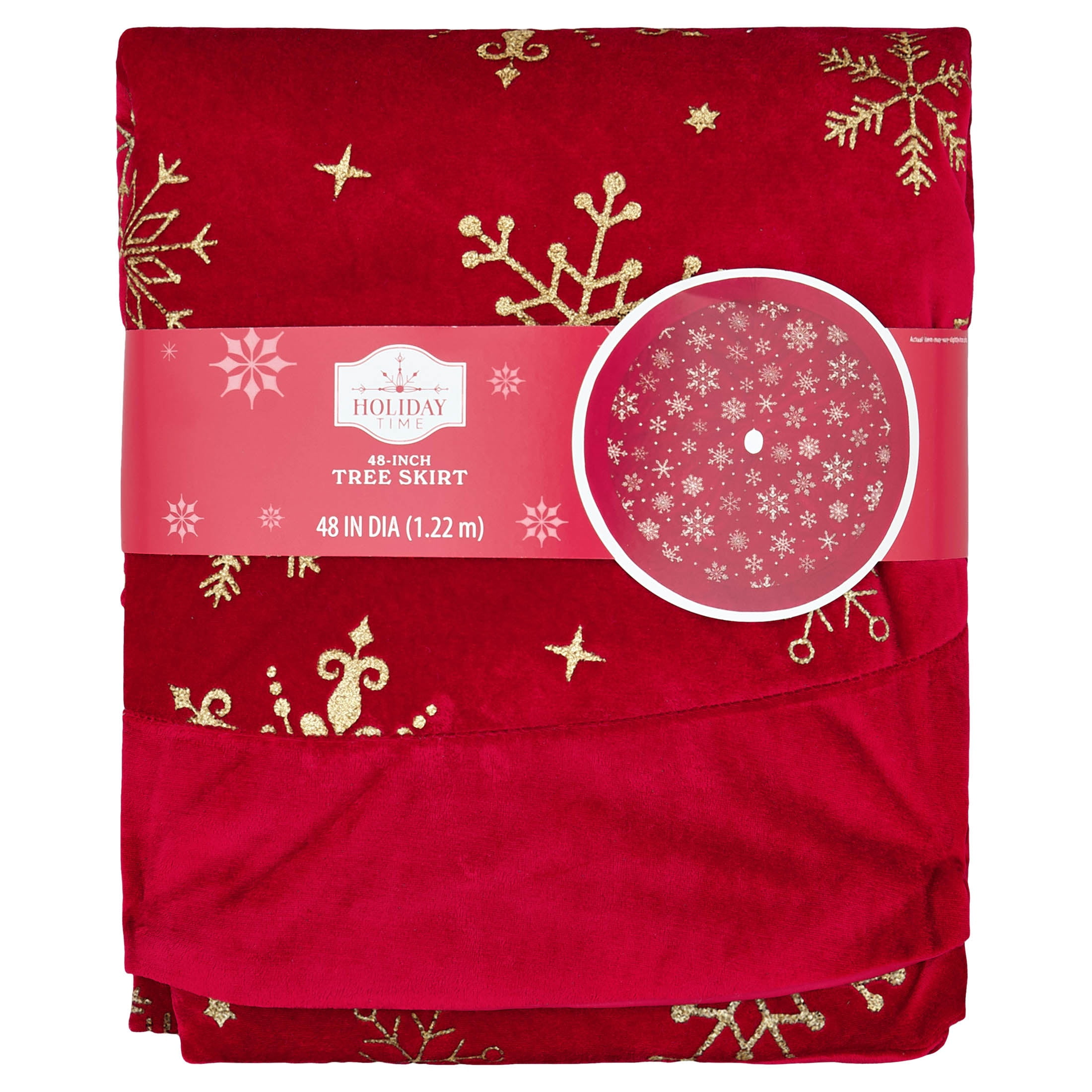 Velvet Glitter Snowflake Christmas Tree Skirt, Burgundy, 48", by Holiday Time