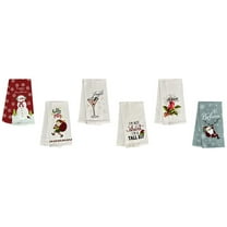 Set of 6, 100% Cotton Assorted Funny Christmas Kitchen Towels with Sentiments on White  Dark Linen Soft and Absorbent Tea Towels/Kitchen Towel Size: 15” x 25".