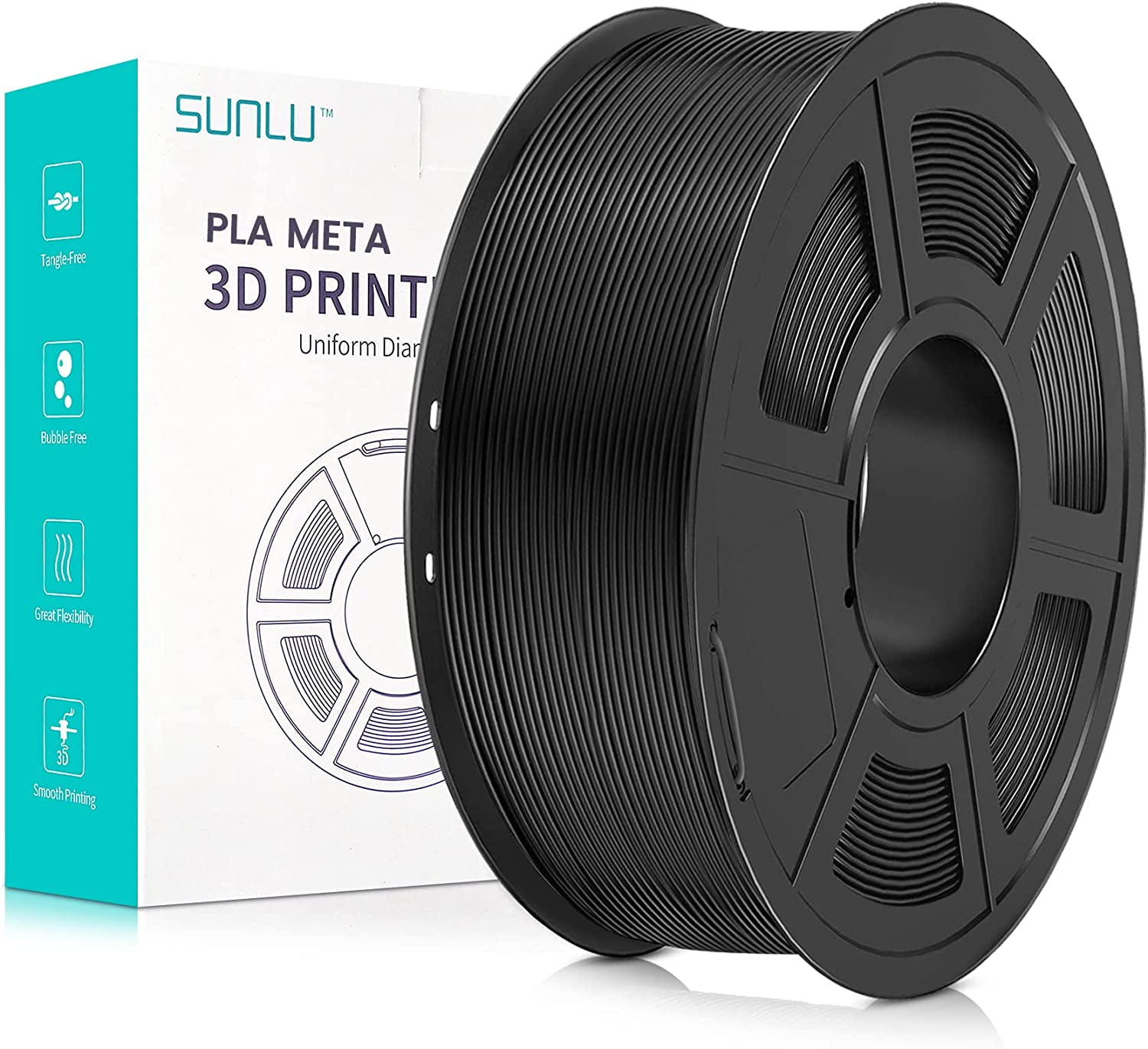 SUNLU PLA Meta 3D Printer Filament, High Toughness PLA Meta Filament 1.75mm , No Clogging, Highly Fluid, Fast Printing for 3D Printer,Dimensional Accuracy +/- 0.02 KG Spool,Black - Walmart.com