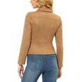 thumbnail image 3 of INSPIRE CHIC Women's Turn Down Collar Zip Up Faux Suede Motorcycle Short Jacket XS Brown, 3 of 5