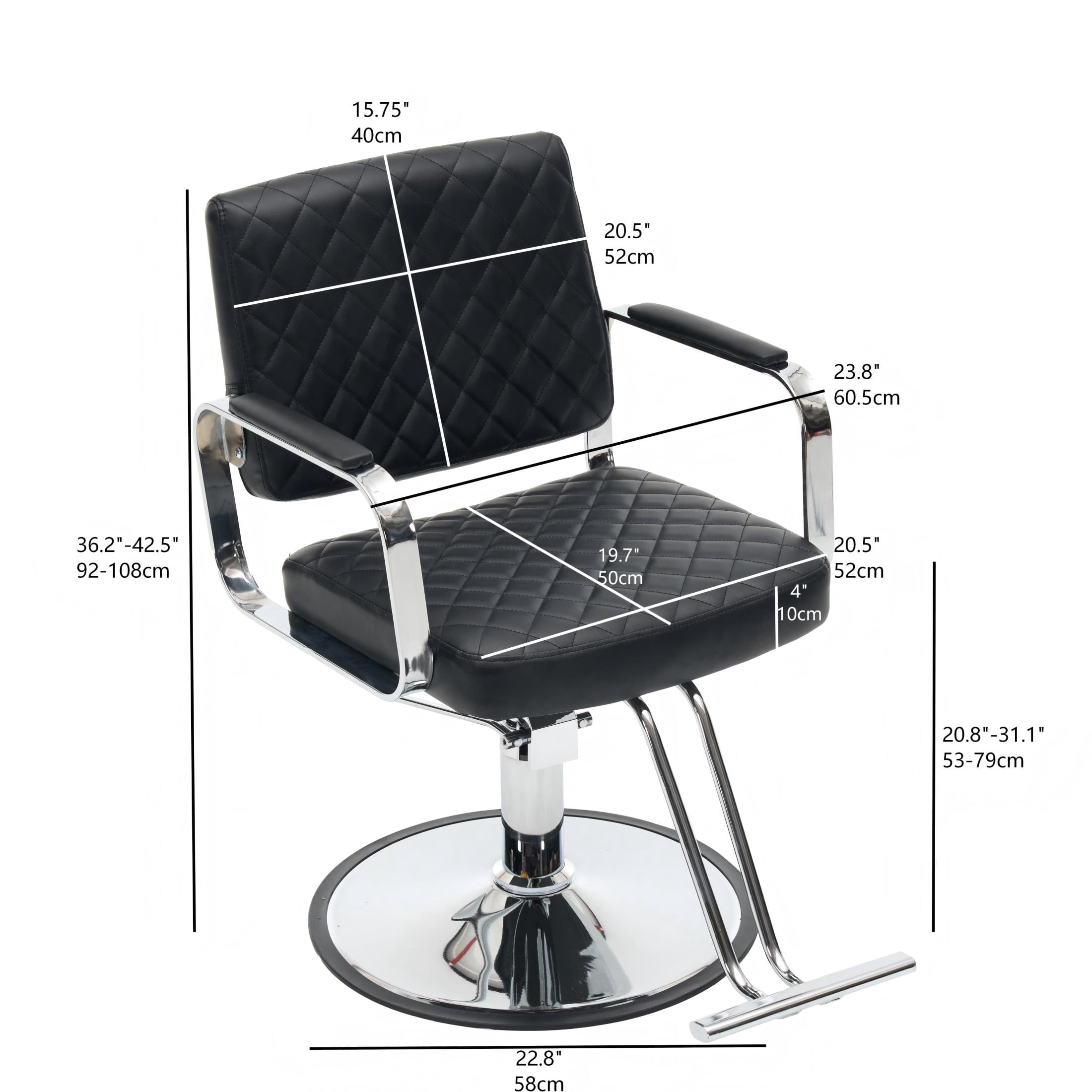 Noble House 360° Swivel Adjustable Salon Styling Chair, Diamond-Quilted PU Upholstery, Black+Silver
