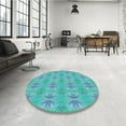 thumbnail image 4 of Ahgly Tapis Rond Lavable en Machine Intérieur Transitionnel Turquoise Bleu Vif, 5 Pieds Rond, 4 of 7