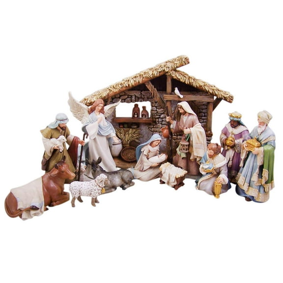 Bethlehem Nights Christmas Nativity Scene Figurines with Creche, 12 Piece Set