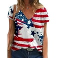 thumbnail image 1 of WISEFIN Women American Flag Print Tee Short Sleeve V-Neck USA Flag Top T-Shirt, 1 of 2