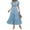 Blue, variant on Summer Maxi Dress for Women Casual Wear To Work V Neck Puff Short Sleeve Smocked Ruffle Flowy Beach Boho Long Floral Dress